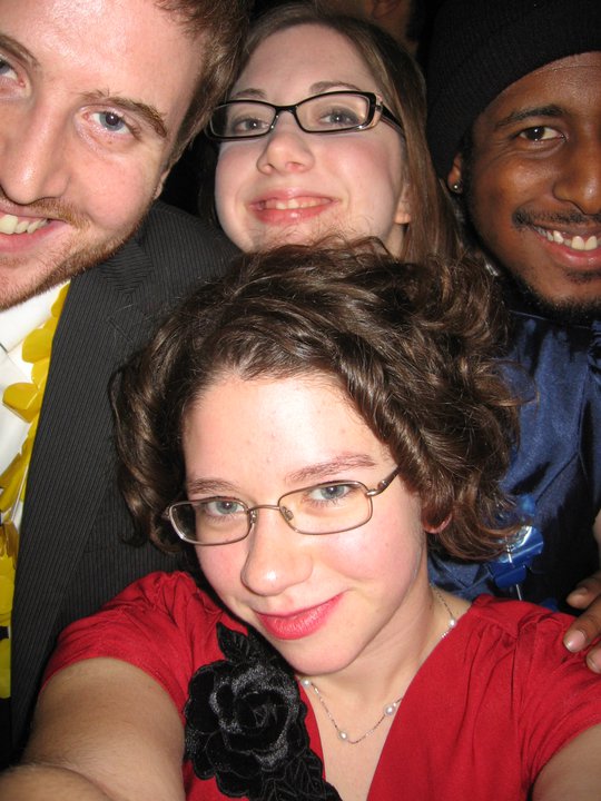 Flamboyance of Flamingos 3 Angela Horner (front and center) with friends John, Marie, and Philip. Poets around town doing some greater good!